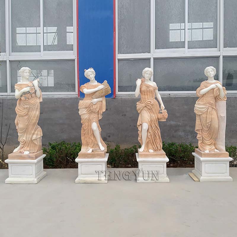 sunset red marble four season statues for sale